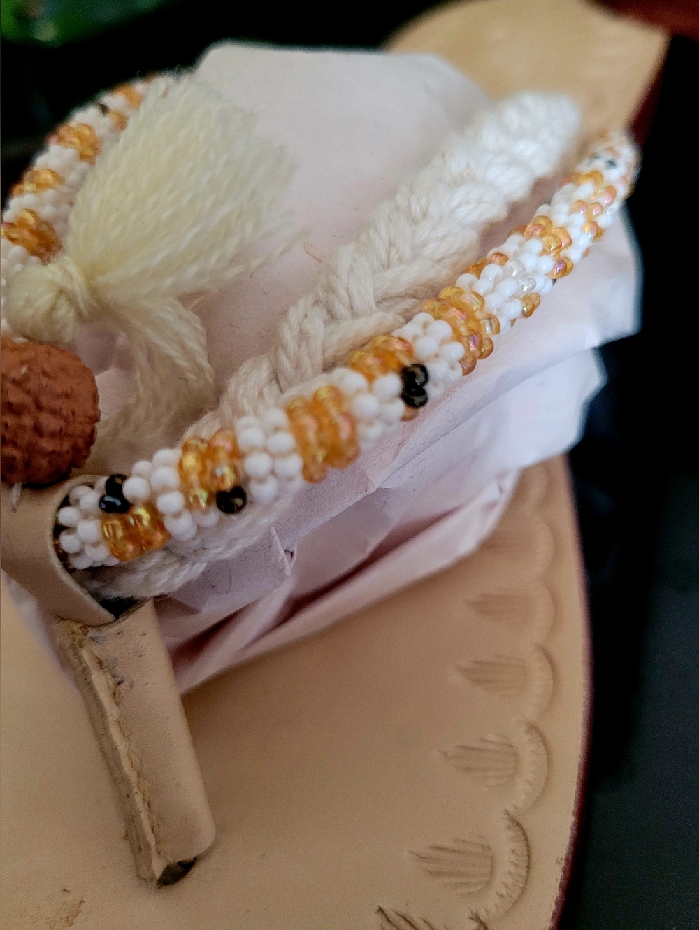 Free People Menorca Boho Braided Tassel Thong Sandals Cream Leather US 7-7.5 - Picture 14 of 16